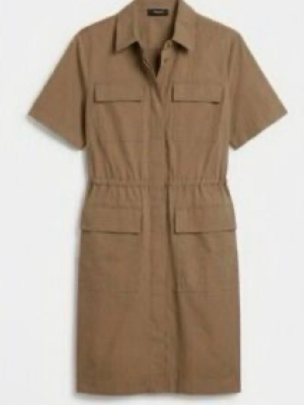 Theory Utility Cotton Mini Dress Medium Short Sleeve khaki color